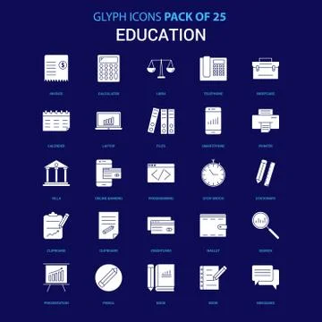 Education White icon over Blue background. 25 Icon Pack Ilustração Stock