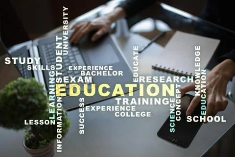 Education words cloud on the virtual screen Фото