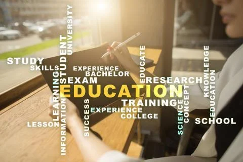 Education words cloud on the virtual screen Photos