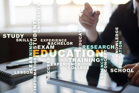 Education words cloud on the virtual screen. Фото