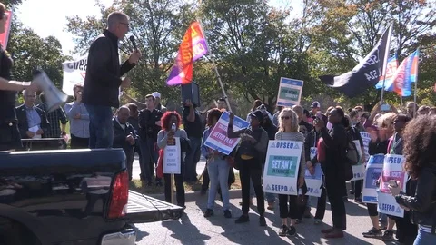 Education workers and professors on strike against precarious job security Stock Footage 81299307