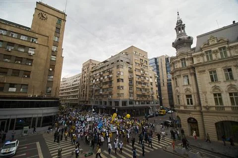 Education workers, protest, Bucharest, Romania 写真素材