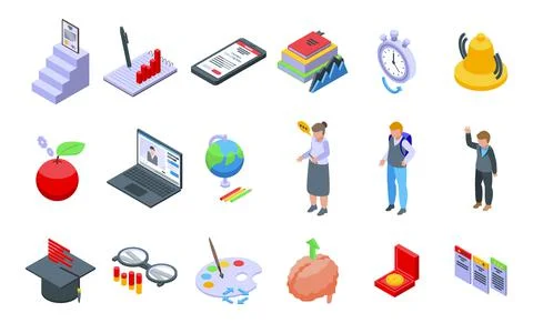 Education workflow icons set, isometric style Stock Illustration