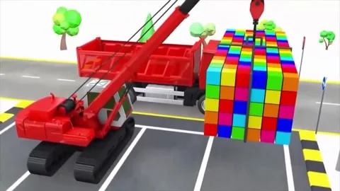 Educational 3D Animation of Construction Crane and Dump Truck for Kids Stock Footage 337288849