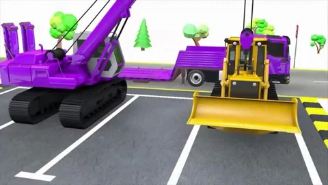 Educational 3D Animation of Construction Crane and Dump Truck for Kids Stock Footage 337288865