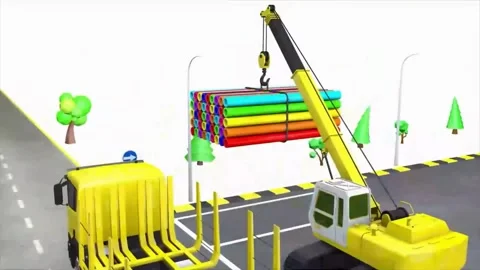 Educational 3D Animation of Construction Crane and Dump Truck for Kids Video stock 337288878