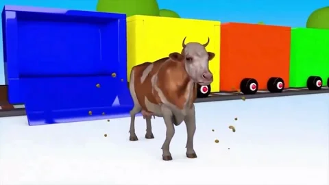 Educational 3D Animation of Toy Train and Farm Animal Transport for Preschoolers Stock Footage 345809748