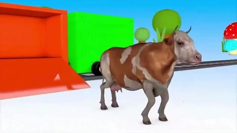 Educational 3D Animation of Toy Train and Farm Animal Transport for Preschoolers Stock Footage 345809756