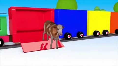 Educational 3D Animation of Toy Train and Farm Animal Transport for Preschoolers Stock Footage 345809769