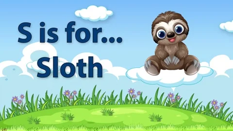 Educational Alphabet Animation with Cute Sloth Character Floating on Clouds Stock Footage 341540731