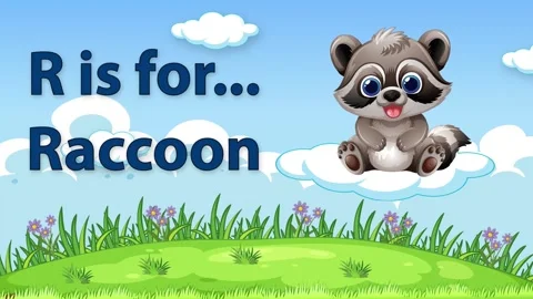 Educational Alphabet Animation Featuring a Cute Raccoon Floating on a Cloud Stock Footage 340323163