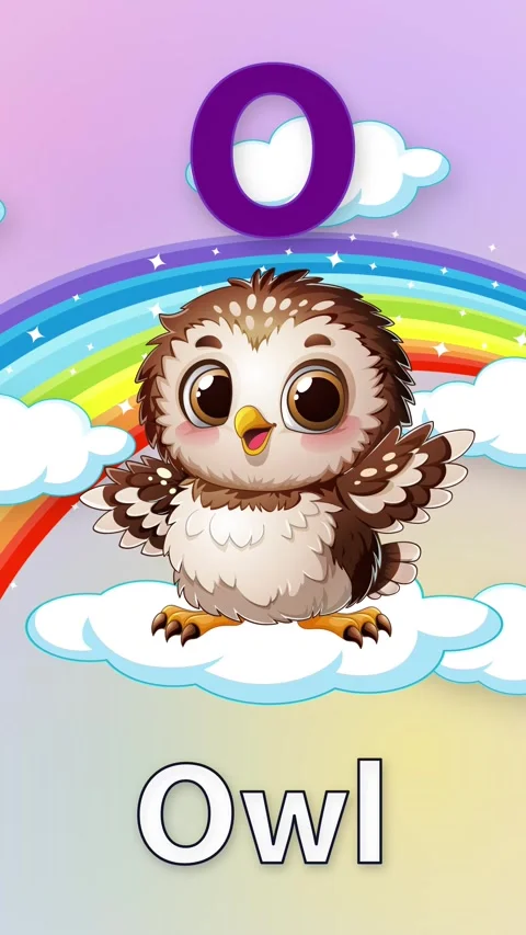 Educational Alphabet Animation Featuring Cute Owl and Rainbow Background Stock Footage 341308566