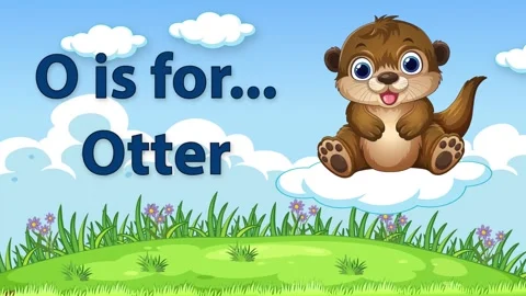 Educational Alphabet Animation Featuring a Cute Cartoon Otter on Floating Clouds Stock Footage 345304184