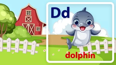 Educational Alphabet Animation Featuring Letter D and Cartoon Dolphin Stock Footage 341378213