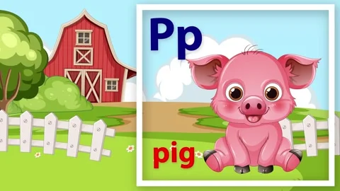 Educational Alphabet Animation Featuring Letter P and Cartoon Pig on Farm Stock Footage 341537709