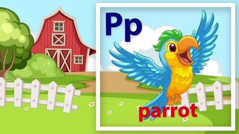 Educational Alphabet Animation Featuring Letter P and a Cartoon Parrot Video stock 341538140