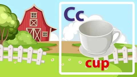 Educational Alphabet Animation Featuring Letter C and Floating Cup Object Stock Footage 341538522