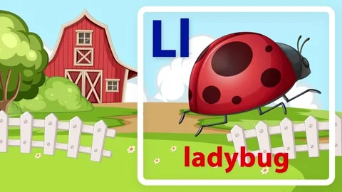 Educational Alphabet Animation Featuring Letter L and a Cartoon Ladybug Video stock 341541678