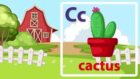 Educational Alphabet Animation Featuring Letter C and Potted Cactus Stock Footage 341723145