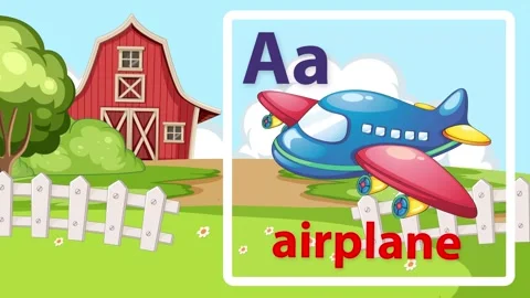 Educational Alphabet Animation Featuring Letter A and Cartoon Airplane Stock Footage 341723930