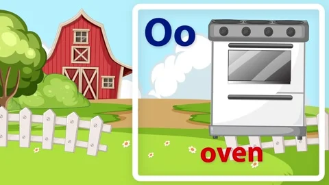 Educational Alphabet Animation Featuring Letter O and Oven on Farm Background Stock Footage 341839673