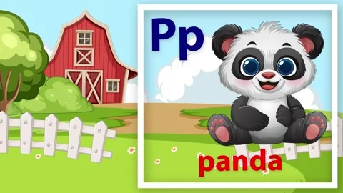 Educational Alphabet Animation Featuring Letter P and Cartoon Panda on Farm Stock Footage 341907040