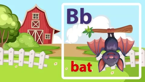 Educational Alphabet Animation Featuring Letter B and Cartoon Bat on Farm Stock Footage 342100982