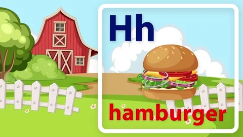 Educational Alphabet Animation Featuring Letter H and Hamburger Stock Footage 342101129