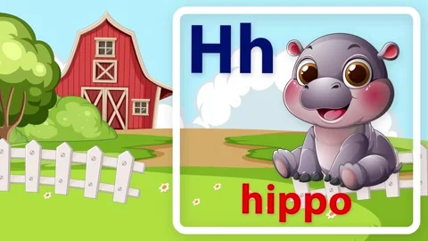 Educational Alphabet Animation Featuring Letter H and Cartoon Hippo on Farm Stock Footage 342210086