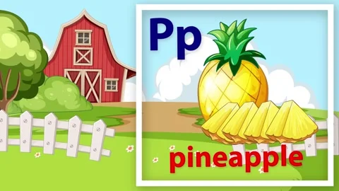 Educational Alphabet Animation Featuring Letter P and Pineapple Vídeos de archivo 342314894
