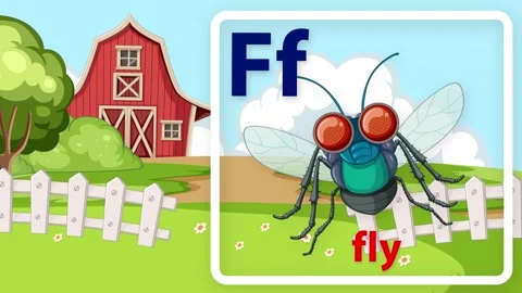 Educational Alphabet Animation Featuring Letter F and Cartoon Fly on Farm Stock Footage 342316173
