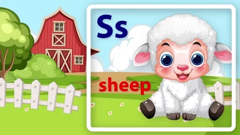 Educational Alphabet Animation Featuring Letter S and Cartoon Sheep on Farm Stock Footage 344835215