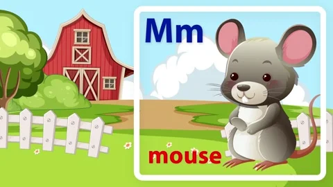Educational Alphabet Animation Featuring Letter M and a Cartoon Mouse Stock Footage 345125258