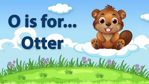 Educational Alphabet Animation for Kids Featuring a Cartoon Otter on Clouds Stock Footage 340758031