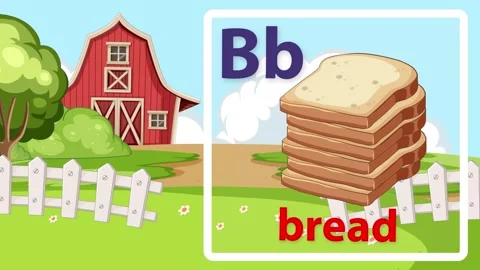 Educational Alphabet Animation for Letter B with Bread and Farm Background Stock Footage 341715828