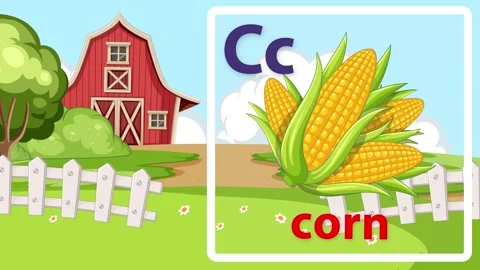 Educational Alphabet Animation for Letter C with Corn and Farm Background Stock Footage 341538783