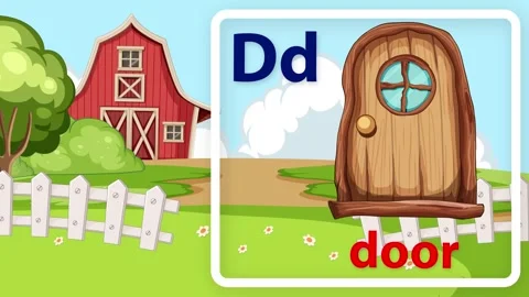 Educational Alphabet Animation for Letter D with Barn and Door Stock Footage 341642341