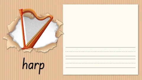 Educational Alphabet Animation for Letter H with Harp Illustration Stock Footage 338150486