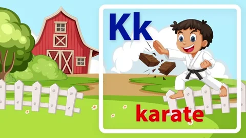 Educational Alphabet Animation for Letter K with Boy Performing Karate Stock Footage 341723181
