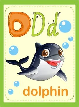 Educational Alphabet Flashcard for Letter D with Cartoon Dolphin Illustration Stock Illustration