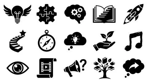 Educational and creative concept icon set with representing themes innovation Иллюстрация