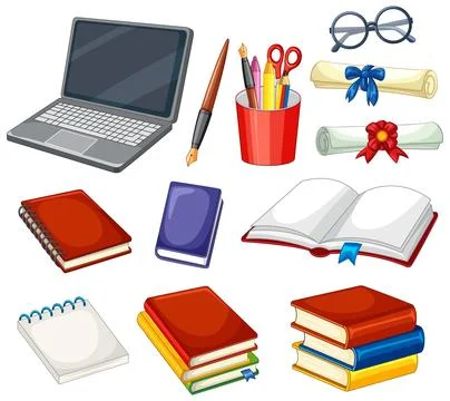 Educational and Office Stationery Vector Illustration Set on White Background Stock Illustration