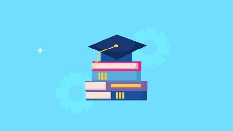 Educational animation featuring stack of textbooks with graduation cap on b.. Stock Footage 339216035