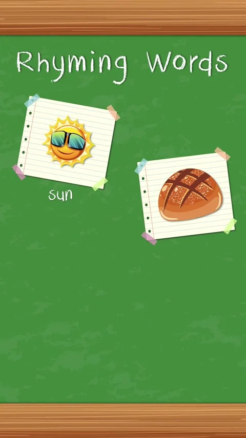 Educational Animation of Rhyming Words Sun Bun Run and Gun Stock Footage 330036407