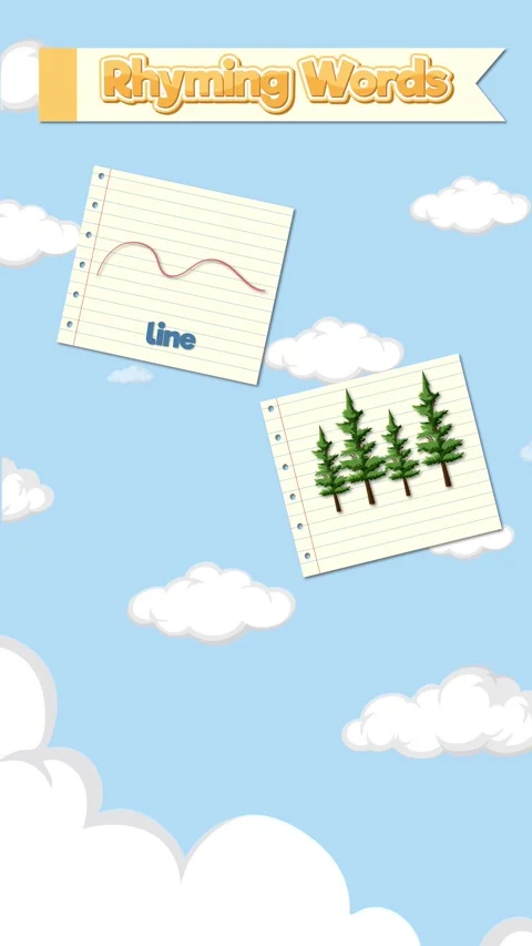 Educational Animation Teaching Rhyming Words with Line Pine Mine and Spine Vídeos de archivo 330036405