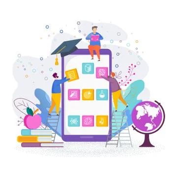 Educational application development on mobile screen. Flat vector concept. Stock-Illustration