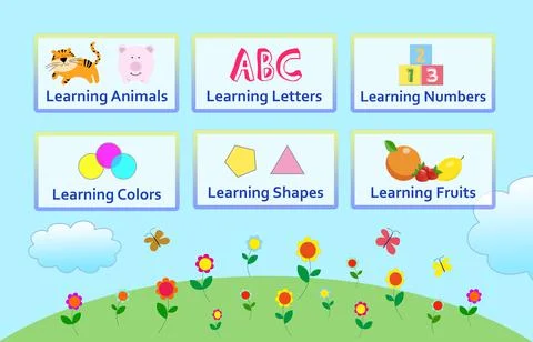Educational application for kids. Bright menu illustration Stock Illustration