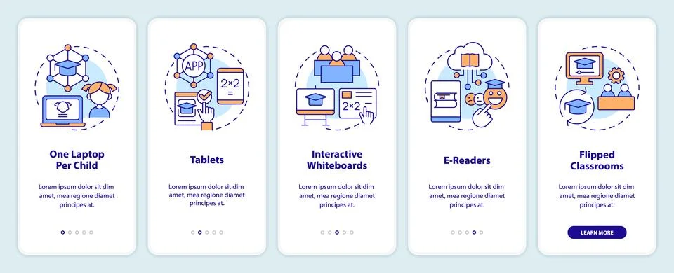 Educational applications of ICT onboarding mobile app screen Stock Illustration