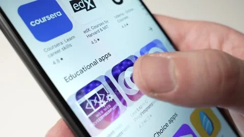 Educational Apps Browsing on a Smartphone Closeup Stock Footage 270816713