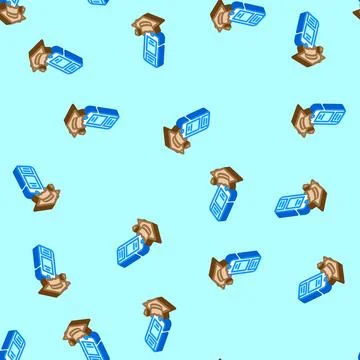Educational apps online learning platform isometric icon seamless pattern 库存插图